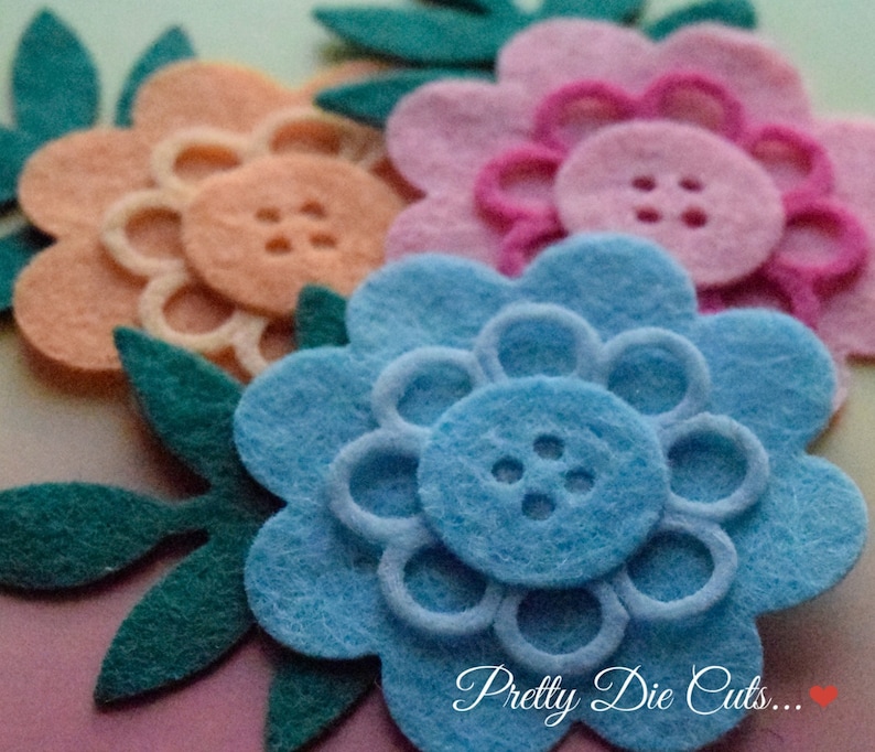 Die Cut Floral Craft Embellishments Felt Buttonhole Flowers decorative wedding style flowers with leaves