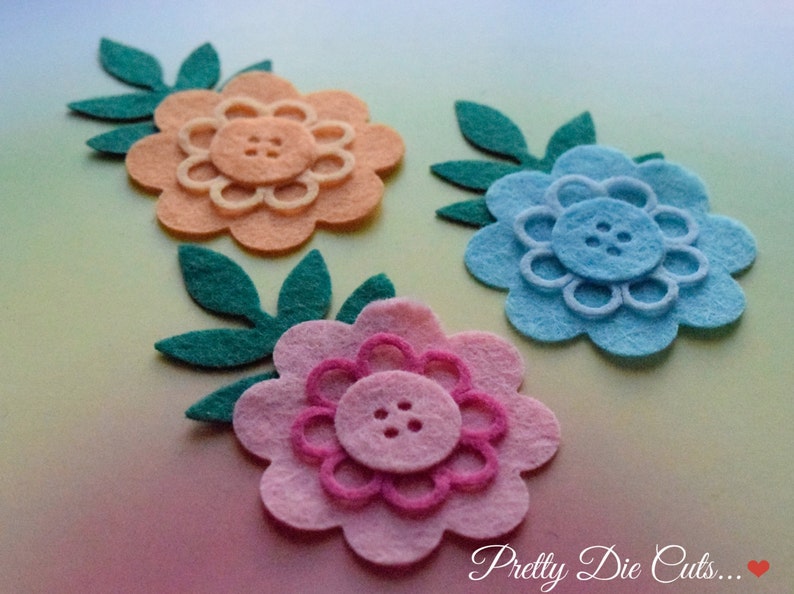 Die Cut Floral Craft Embellishments Felt Buttonhole Flowers decorative wedding style flowers with leaves
