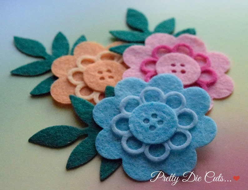 Die Cut Floral Craft Embellishments Felt Buttonhole Flowers decorative wedding style flowers with leaves