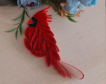 Quilling Bird, Cardinal Ornament, Red Christmas Bird, Cardinal bird, Christmas Tree Ornament, Quilling Art, Quilled  Art, Christmas decor,