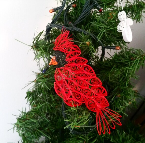 Decorazioni Quilling Natale.Quilling Bird Cardinal Ornament Red Christmas Bird Cardinal Etsy