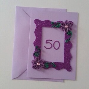 Quilled 50th birthday card, Birthday Card, Handmade Birthday Card, Blank Card, 18th, 21st, 30th, 40th, 50th, 60th, 70th, 90th, 100th image 3