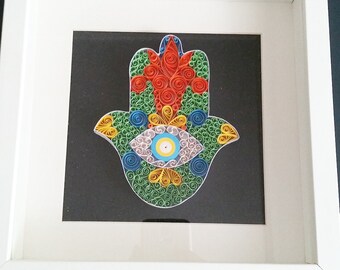 Quilling Hamsa Hand, Quilling Art, Quilled Paper Art, Quilling Frame, Paper Wall Art, Wall Decor, Home Decor, Wall Hanging, Quilled Gift,