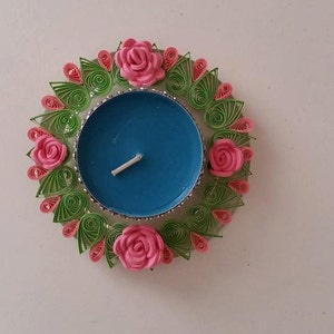 Bougeoir matelassé, Cadeau matelassé, Porte-lampe à thé, Décoration intérieure, Décoration de la Saint-Valentin, Ornement, Centre de table de bougie, Quilling image 1