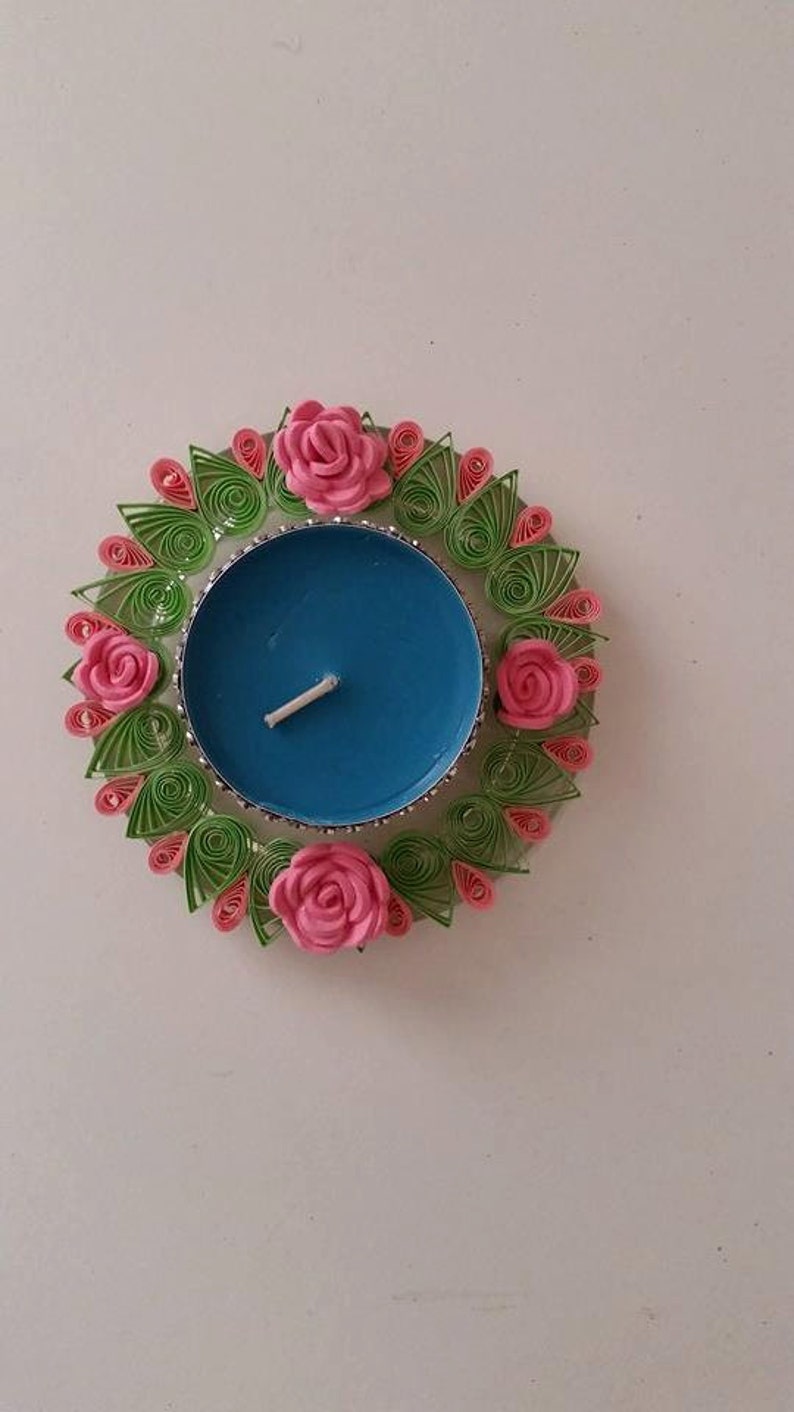 Bougeoir matelassé, Cadeau matelassé, Porte-lampe à thé, Décoration intérieure, Décoration de la Saint-Valentin, Ornement, Centre de table de bougie, Quilling image 1