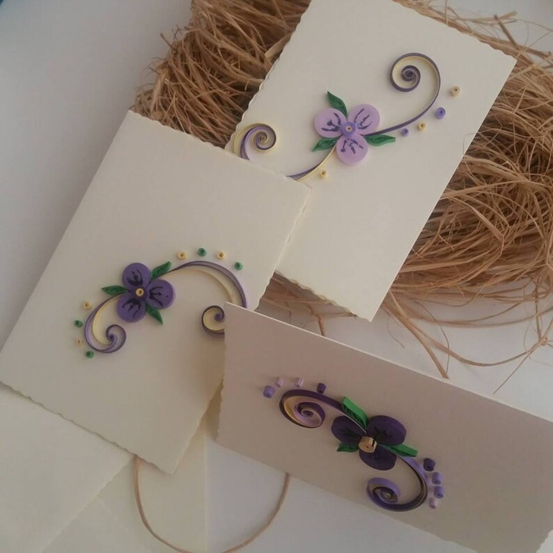 Quilling Cards Set of 3, Quilled Violet Card, Violet Card, Quilling Art
