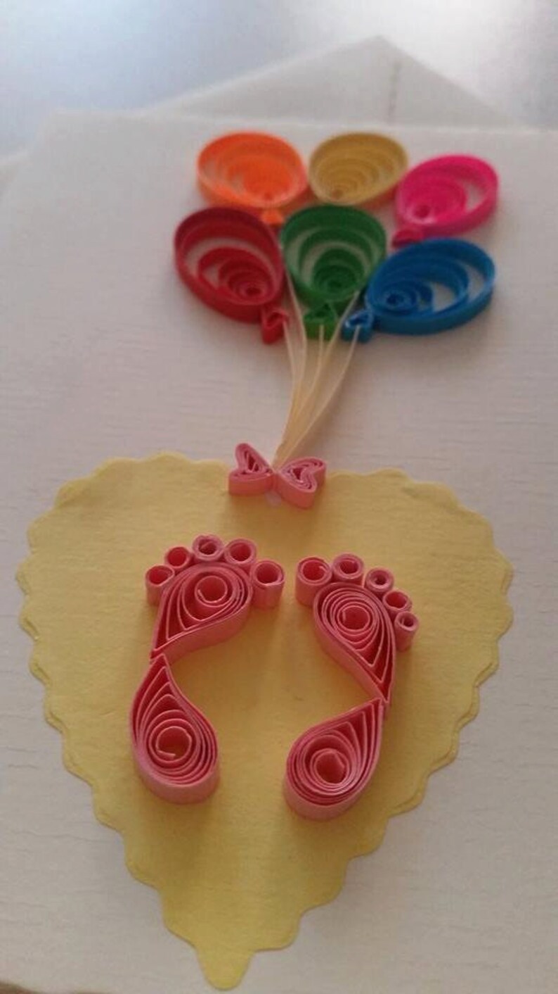Quilled Card Paper Card Quilled Baby Feet Quilled Gift Etsy
