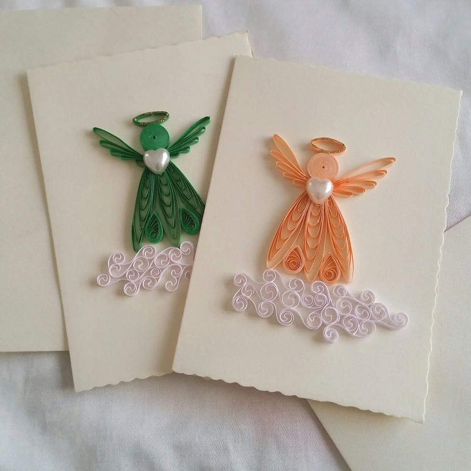 Quilled Angel Cards Set of 4 Color, Quilling Angel, Quilled Card