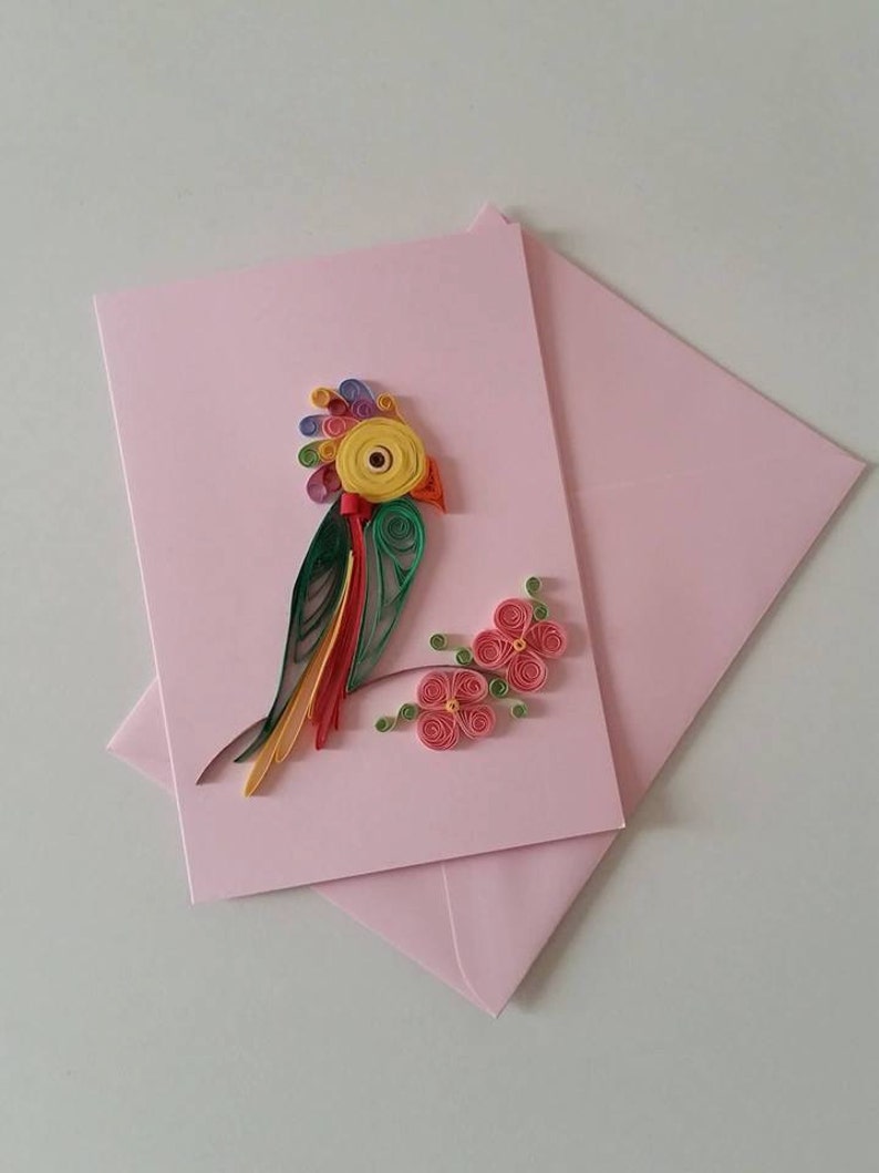 quilled card thank you card paper card quilled bird etsy