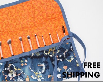 Makeup Brush Rolling Case, Travel Makeup Brush Roll, Quilted Makeup Brush Roll, Cosmetic Brush Case, Brush Storage, FREE SHIPPING