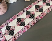 Mini Quilted Table Runner, Mini Pink and Black Table Topper, Mug Rug, Mini Quilt