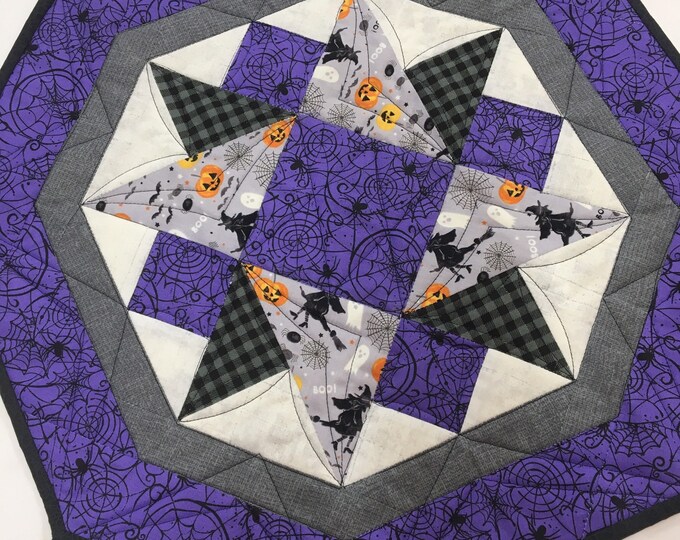 Purple Halloween Quilted Table Topper: Cotton Octagon Centerpiece - Etsy