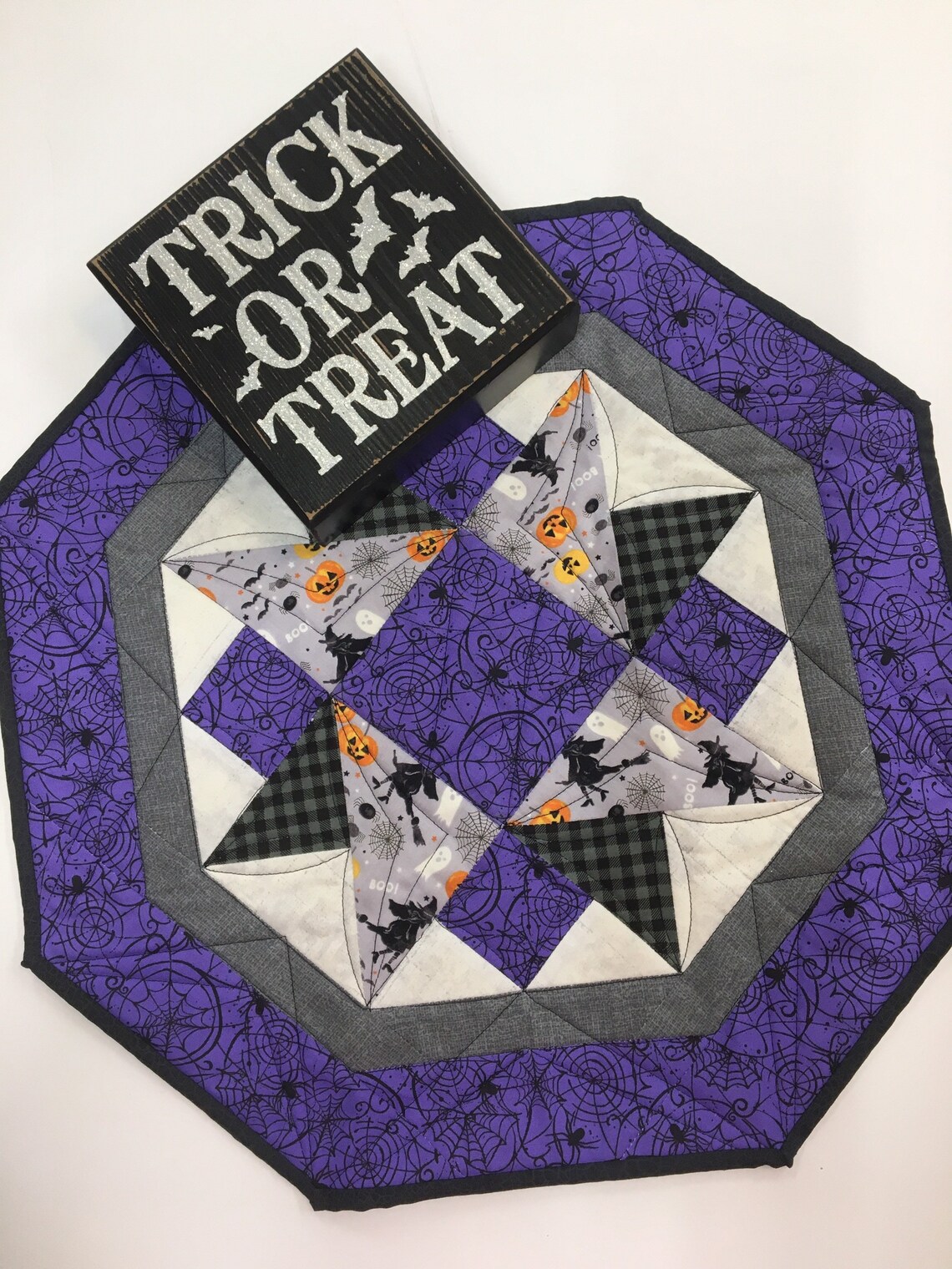 Purple Halloween Quilted Table Topper Autumn Decor Fall Etsy