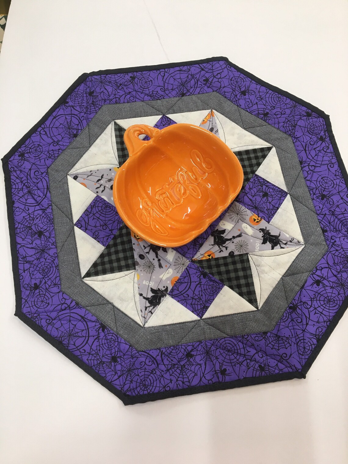 Purple Halloween Quilted Table Topper Autumn Decor Fall Etsy