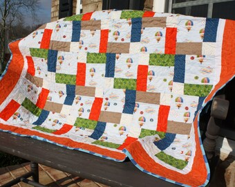 Handmade Quilted Child Patchwork Quilt - Unique One of a Kind Puppy Motif Bedding for Kids