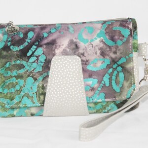 Batik Cotton Bifold Wallet Clutch with Wristlet Strap