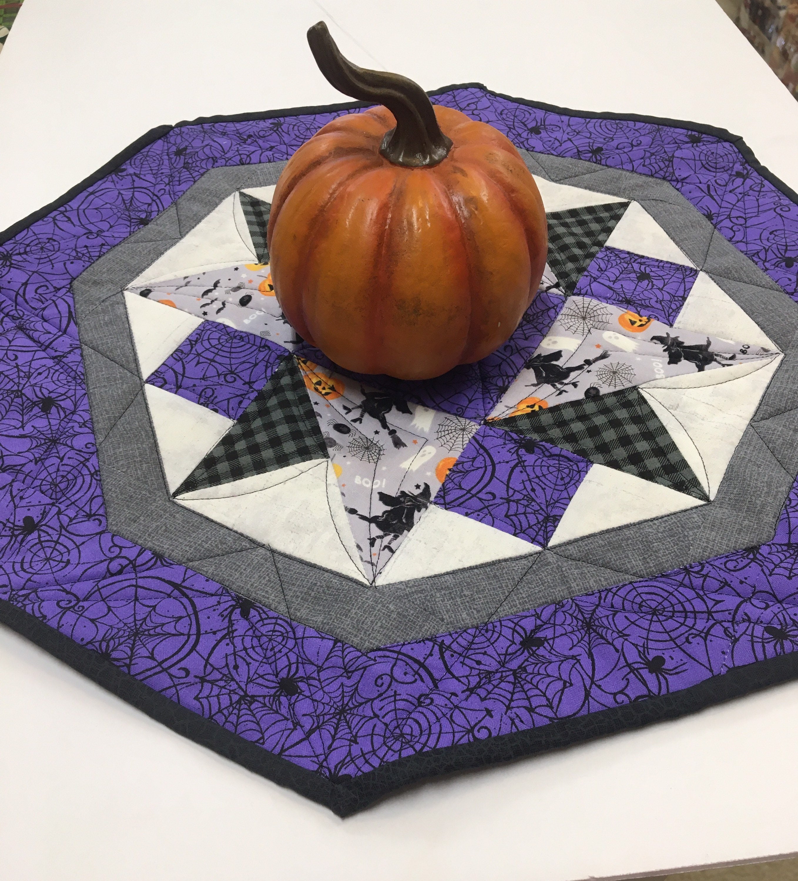 Purple Halloween Quilted Table Topper Autumn Decor Fall Etsy