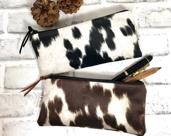 Faux Cowhide Pencil case, Faux cowhide Zip purse Bag, Cowhide Eyeglass case, Cowhide purse, Makeup bag,cosmetic bag,Cowhide Bag