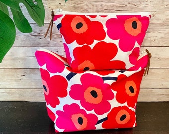 Marimekko Large zipper pouches, Set of 2 pouches, Red Poppy cosmetic bag, Makeup bags, Marimekko Unikko, Red flower bag, Birthday gifts