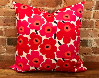 Handmade Marimekko Pillow cover, Red floral, accent pillow, Throw pillow cover, Marimekko Unikko, Cushion cover,20x20, 18x18, 16x16, Lumbar