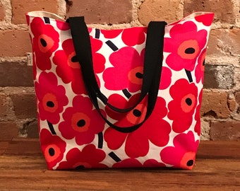 Handmade Marimekko Bag, Red Poppy Bag made from Marimekko Fabric, Marimekko Unikko, Marimekko Tote Purse, Marimekko shoulder bag