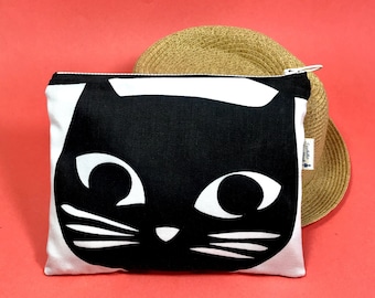 Black Cat Zipper Pouch: Kawaii Makeup Bag, Cat Lover Gift