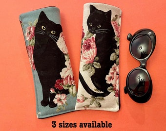 Black Cat Eyeglass case, Linen Eyeglass case,Soft Padded case, Reading glass case, Sunglasses case, Cat Eyeglass case, Cat lover gifts