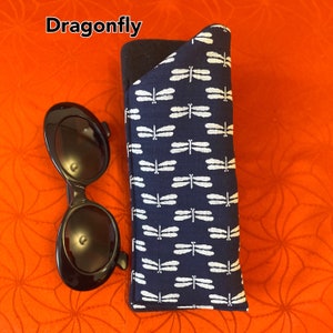 Japanese indigo, Eyeglasses case, Soft Padded, Reading glass case, Sunglasses sleeve, Soft eyeglass case, Cloth eyeglass holder,Family gifts Dragonfly