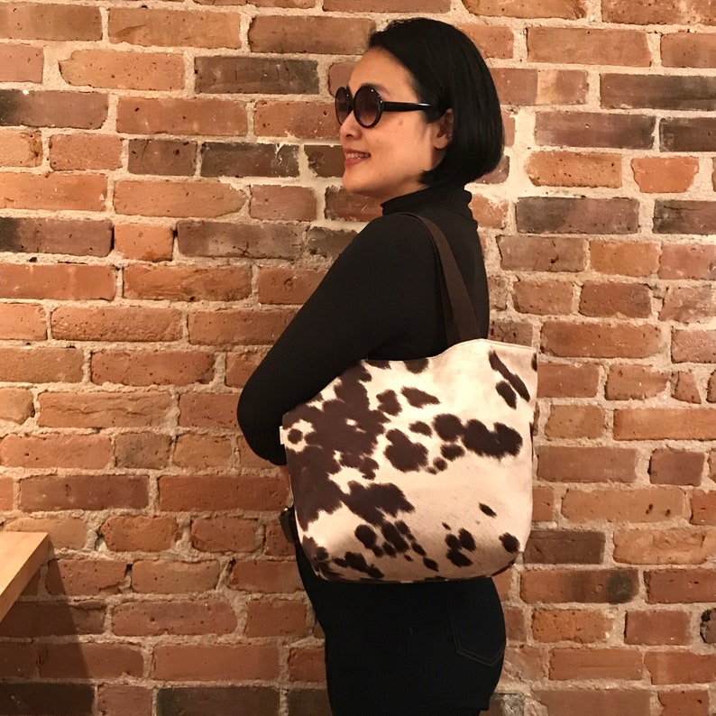 Faux Cowhide Tote Purse Eco Friendly Faux Cowhide Bag Etsy