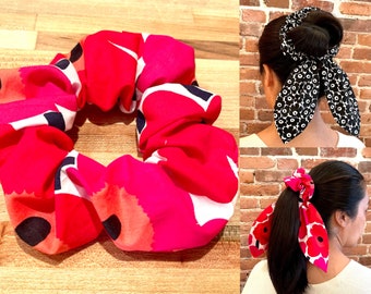 Handmade Marimekko Scrunchie, hair scarf, Ribbon scrunchy,Red poppy Hair accessory, Hair tie, Ponytail holder, Marimekko Unikko Scrunchy,