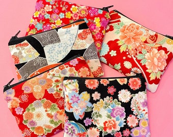 Japanese Kimono Bag, Kimono zipper purses, Floral zipper pouch, Coin wallet purse, Card wallet, small zip pouch. Cherry blossom pouch,Sakura