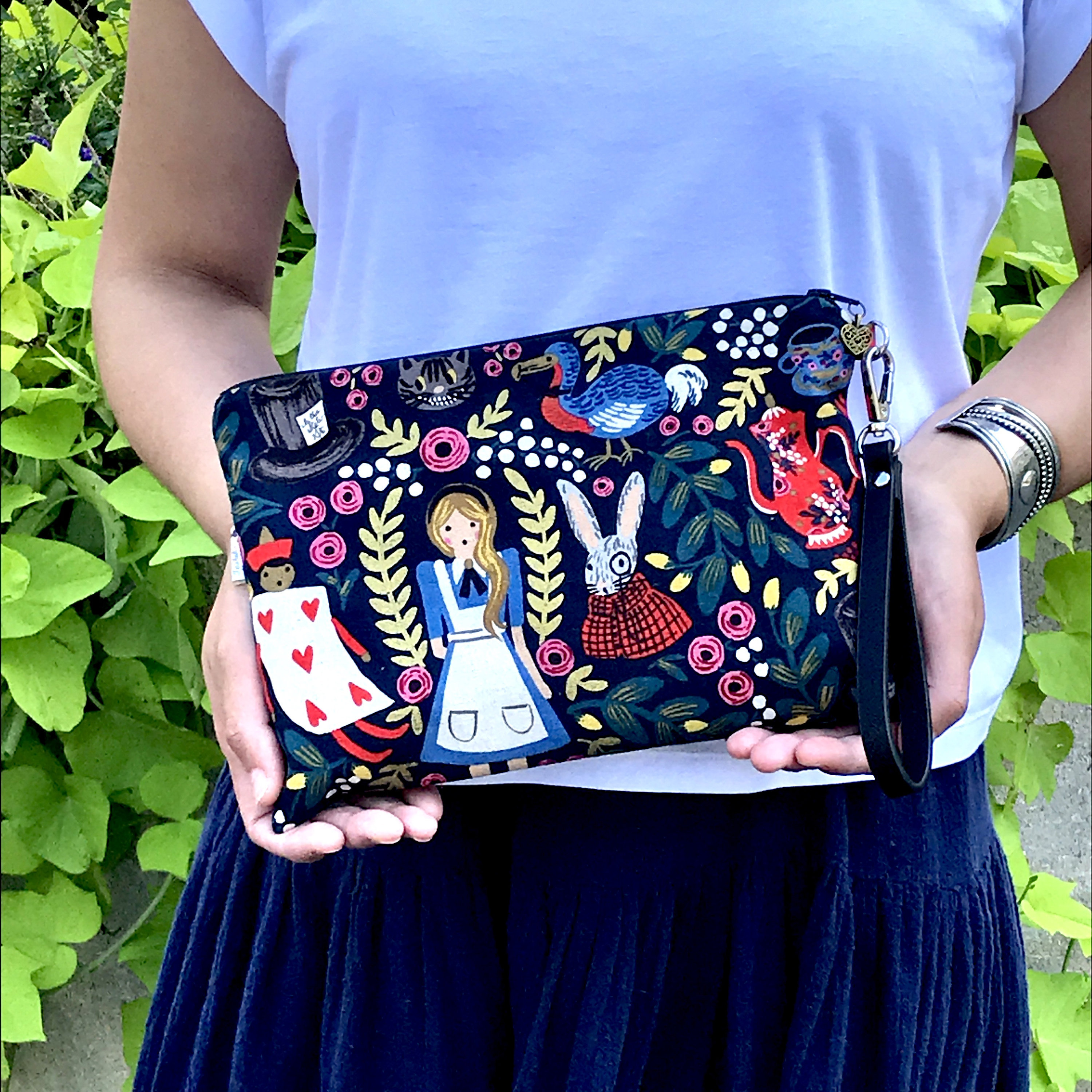 Alice in Wonderland large Wristlet Clutch Purse Travel Zip Purse