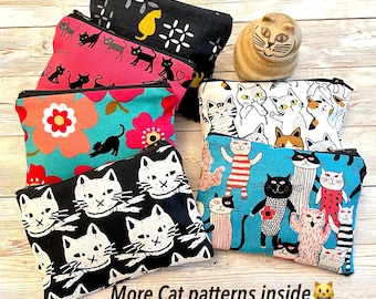 Cat Zipper Coin Purse: Scandinavian Linen Pouch, Cat Lover Gift