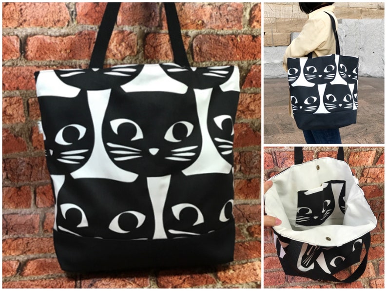 Super cute, Black Cat Large bag, Cat tote bag, Beach bag, Cat shoulder bag, Cat Market bag, Gift for Cat Lover,Black cat bag, Cat Tote purse image 10