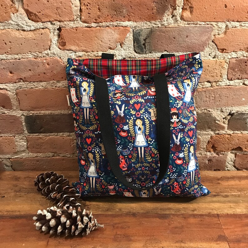 Alice in Wonderland Reversible Tote Purse Cotton Steel Etsy