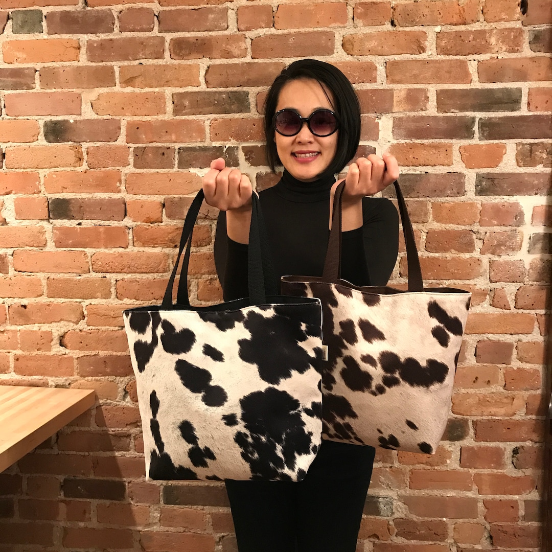 Faux Cowhide Tote Purse, Eco Friendly Faux Cowhide Bag, Cowhide
