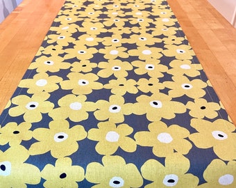 Yellow Poppy table runner, Scandinavian Table runner, 16"x60", Linen Table runner,Kitchen decor, Floral table runner, Gifts for Mother