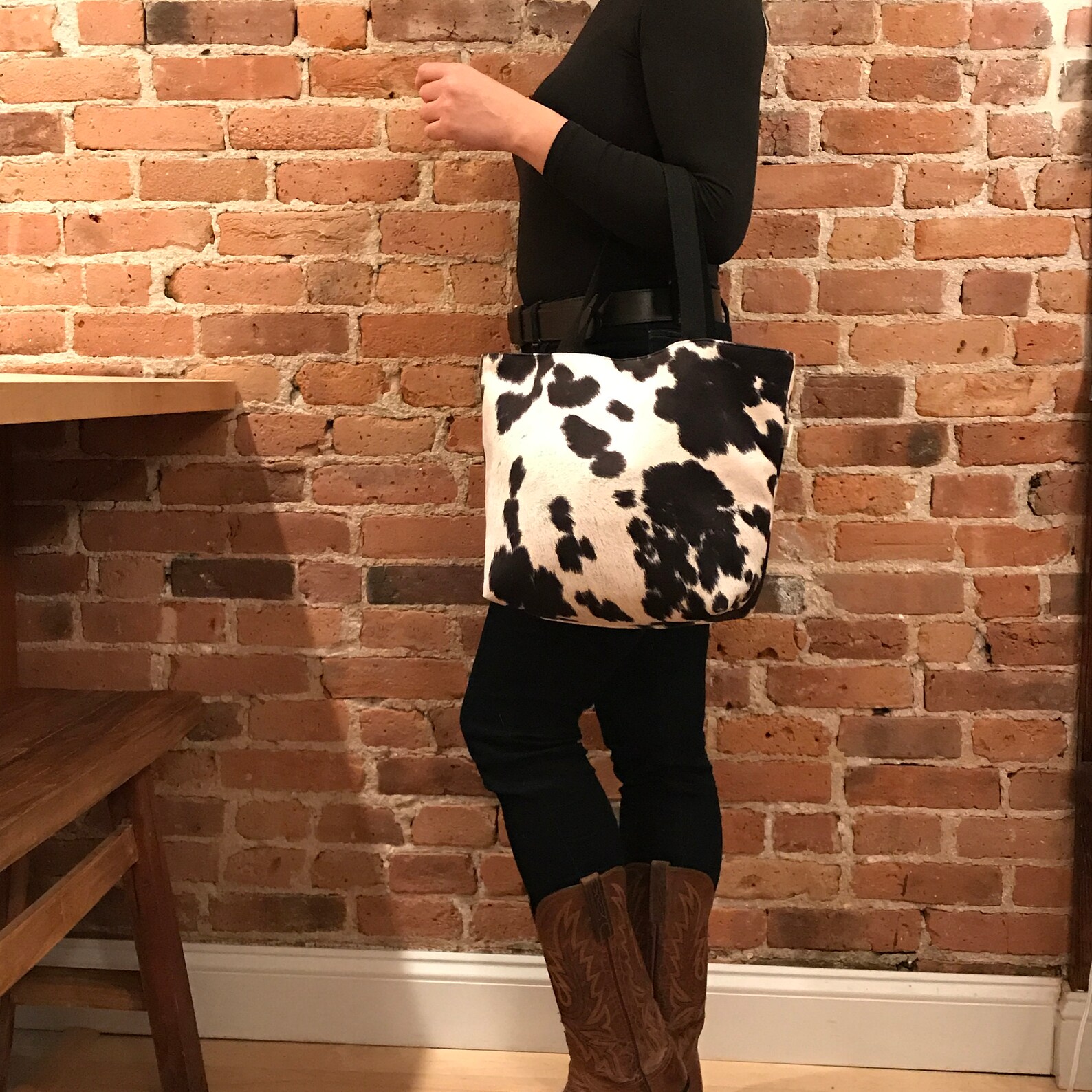 Faux Cowhide Tote Purse Eco Friendly Faux Cowhide Bag Etsy