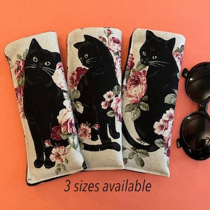 黒猫の眼鏡ケース、リネンの眼鏡ケース、ソフトパッド入りケース、老眼鏡ケース、サングラスケース、猫の眼鏡ケース、猫好きへのギフト