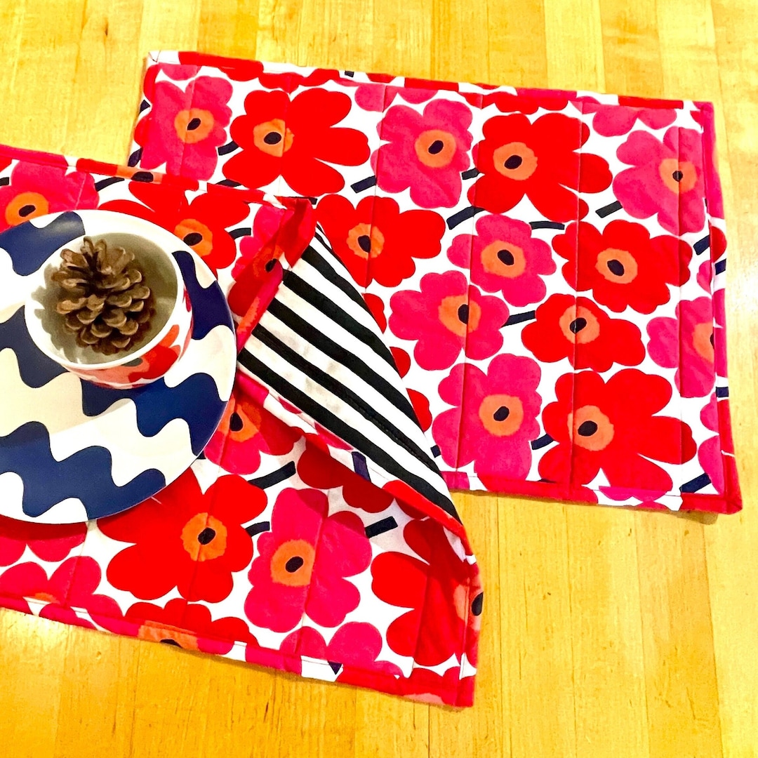 Quilted Marimekko Placemats, Marimekko Picnic Mats, Reversible