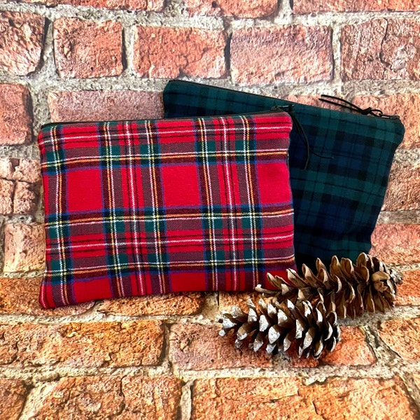 Red Tartan Plaid Bag, Scottish Tartan check , Red Tartan Plaid zip purse , Red royal stewart tartan purse. Green tartan purse, Red and Green