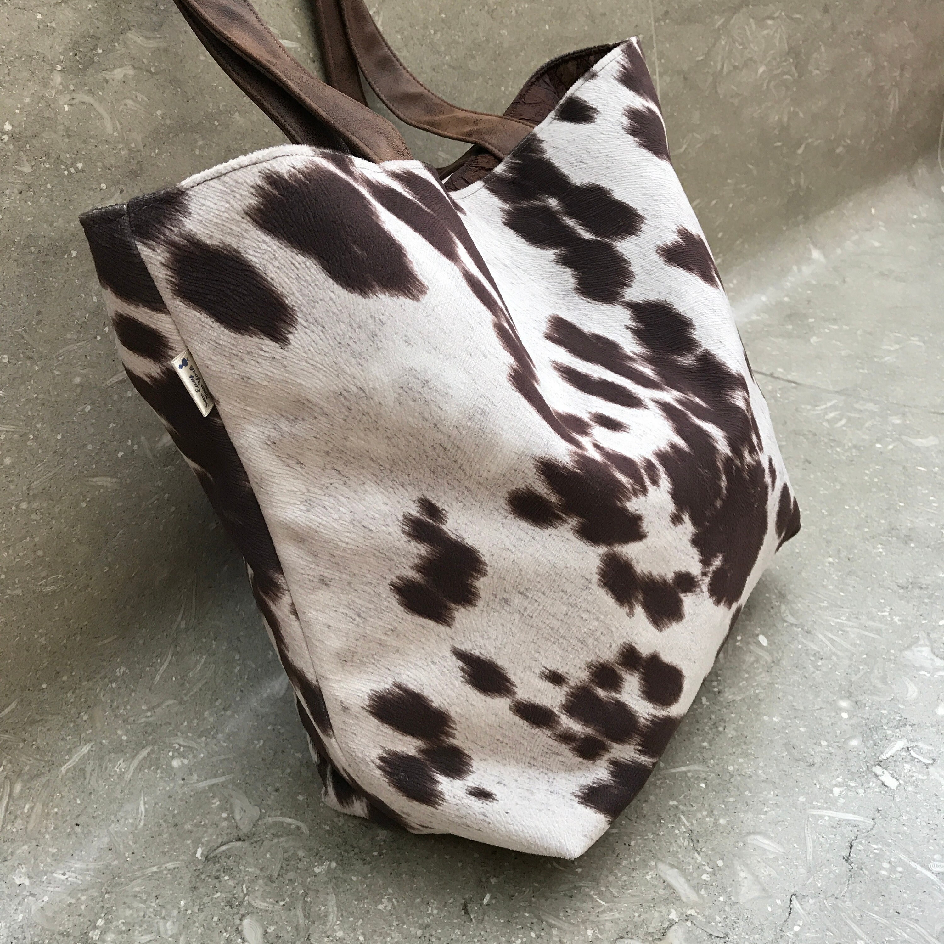 Cowhide Large tote bag Faux Cowhide bag Brown Cowhide Black Etsy
