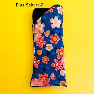 Japanese Sakura, Eyeglasses case,Kimono,Cherry blossom Eyeglasses case,Soft Padded,Reading glass case, Sunglasses sleeve,Large eyeglass case Blue Sakura-2