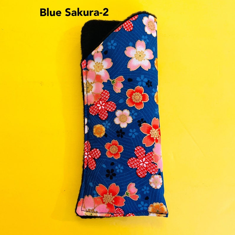 Japanese Sakura, Eyeglasses case,Kimono,Cherry blossom Eyeglasses case,Soft Padded,Reading glass case, Sunglasses sleeve,Large eyeglass case Blue Sakura-2