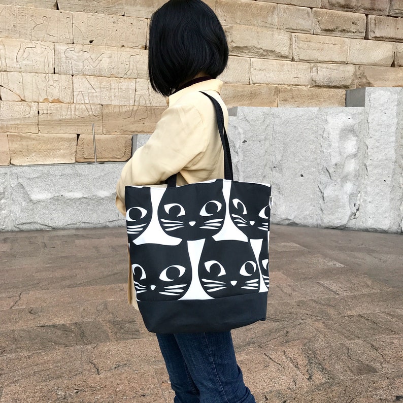 Super cute, Black Cat Large bag, Cat tote bag, Beach bag, Cat shoulder bag, Cat Market bag, Gift for Cat Lover,Black cat bag, Cat Tote purse image 3