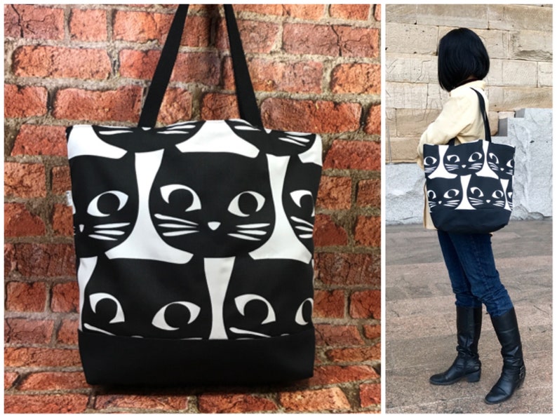 Super cute, Black Cat Large bag, Cat tote bag, Beach bag, Cat shoulder bag, Cat Market bag, Gift for Cat Lover,Black cat bag, Cat Tote purse image 9