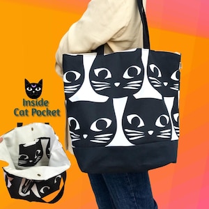 Super cute, Black Cat Large bag, Cat tote bag, Beach bag, Cat shoulder bag, Cat Market bag, Gift for Cat Lover,Black cat bag, Cat Tote purse