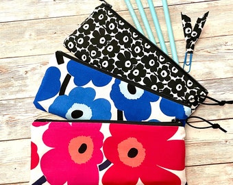 Marimekko Pencil zipper pouch, Floral pencil case, Makeup bag, Marimekko Unikko, Marimekko wallet, Coin purse, Red Poppy zipper purse