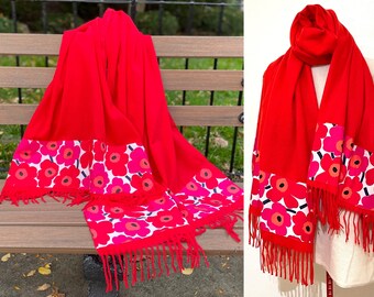 Marimekko Cashmere feel scarf, Large Cashmere like scarf, Red Silky Pashmina scarf, Red winter Shawl, Red Wrap Scarf, Red Holiday gifts