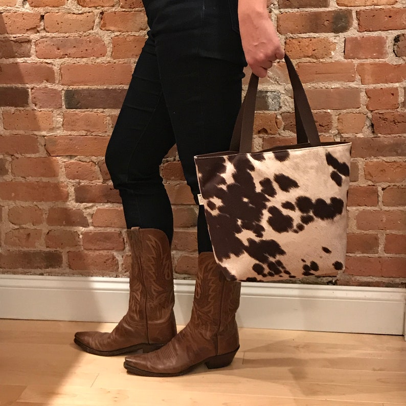 Faux Cowhide Tote Purse Eco Friendly Faux Cowhide Bag Etsy